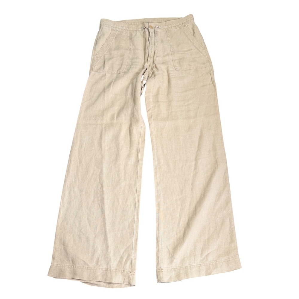Lauren Ralph Lauren Tan 100% Linen Wide Leg Trousers Size 6